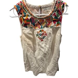 Madewell x JM Drygoods‎ Embroidered Sleeveless Top Ivory Boho Artisanal Small